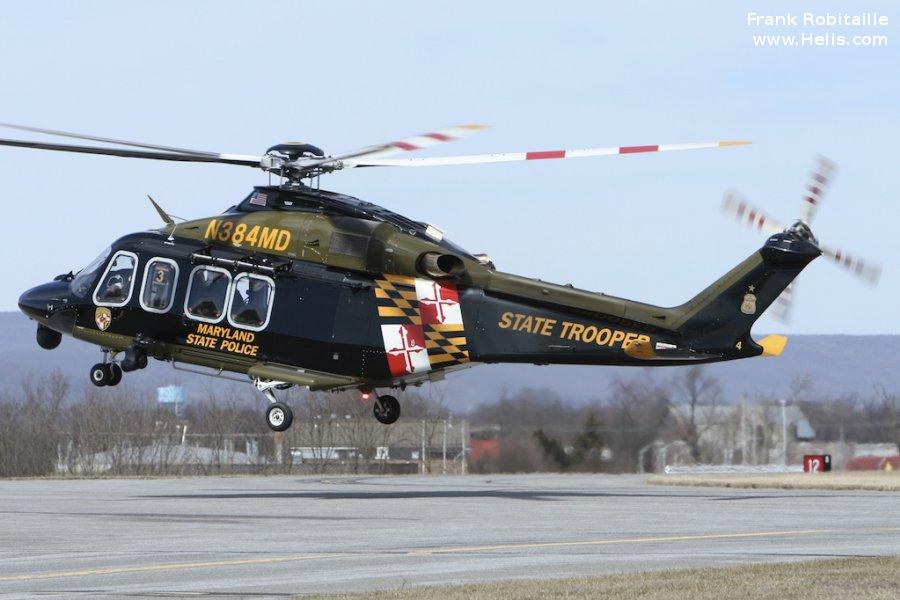 Helicopter AgustaWestland AW139 Serial 41290 Register N384MD used by MSP (Maryland State Police). Built 2013. Aircraft history and location