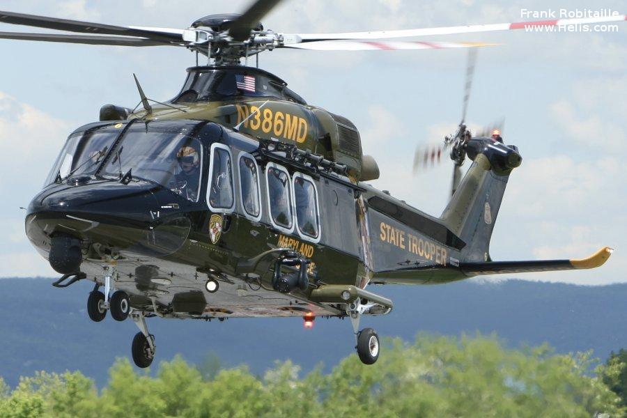 Helicopter AgustaWestland AW139 Serial 41292 Register N386MD used by MSP (Maryland State Police). Built 2013. Aircraft history and location