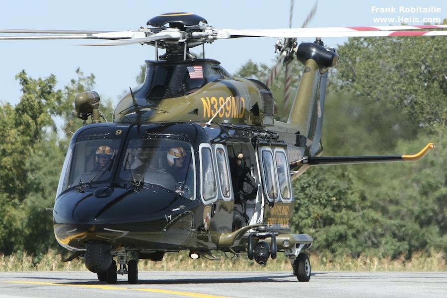 Helicopter AgustaWestland AW139 Serial 41338 Register N389MD used by MSP (Maryland State Police). Built 2013. Aircraft history and location