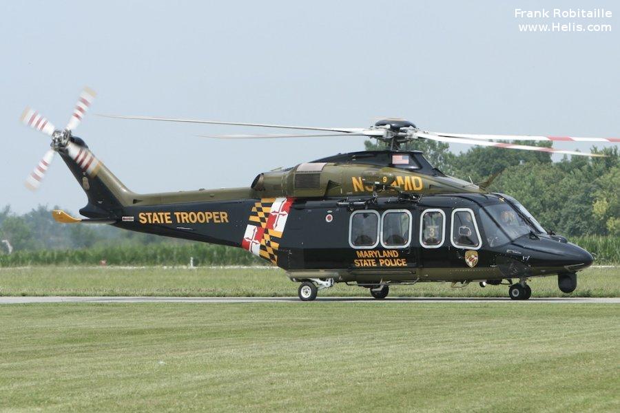 Helicopter AgustaWestland AW139 Serial 41338 Register N389MD used by MSP (Maryland State Police). Built 2013. Aircraft history and location