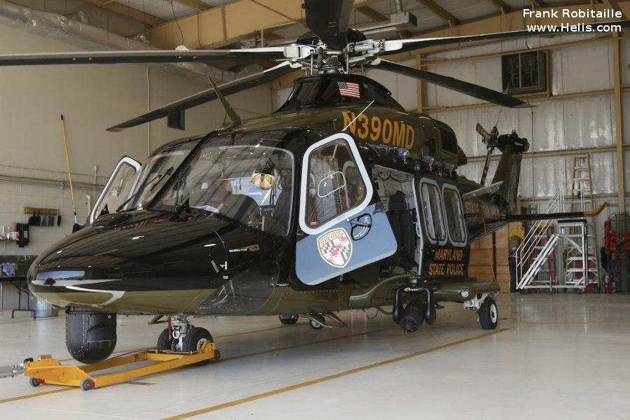 Helicopter AgustaWestland AW139 Serial 41377 Register N390MD used by MSP (Maryland State Police). Built 2014. Aircraft history and location