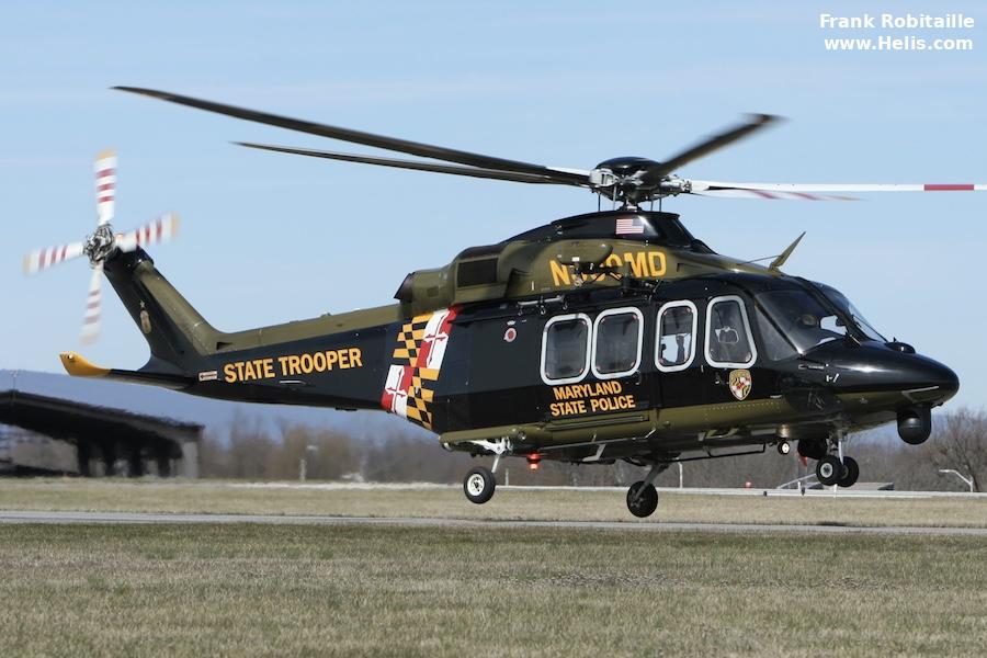 Helicopter AgustaWestland AW139 Serial 41377 Register N390MD used by MSP (Maryland State Police). Built 2014. Aircraft history and location