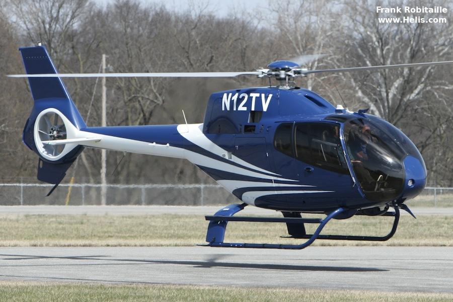 Helicopter Eurocopter EC120B Serial 1569 Register N12TV used by American Eurocopter (Eurocopter USA). Built 2008. Aircraft history and location