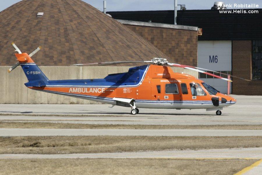 Helicopter Sikorsky S-76A Serial 760168 Register C-FSBH used by Canadian Ambulance Services Ornge ,Canadian Helicopters Ltd. Built 1981. Aircraft history and location