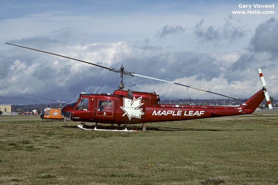 Helicopter Bell 204B Serial 2022 Register C-GRGY N2778P CF-OKZ used by Gateway Helicopters Ltd ,Transwest Helicopters TWH ,Tasman Helicopters ,Canadian Helicopters Ltd ,Maple Leaf Helicopters ,Bell Helicopter. Built 1965. Aircraft history and location