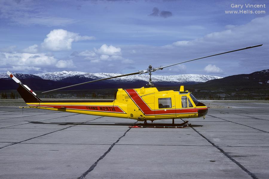 Helicopter Bell 204B Serial 2030 Register C-FKHQ N204AH N109CH C-GTNQ OY-HBU N8514F used by Maple Leaf Helicopters ,Trans North Helicopters ,Air Greenland. Built 1965. Aircraft history and location