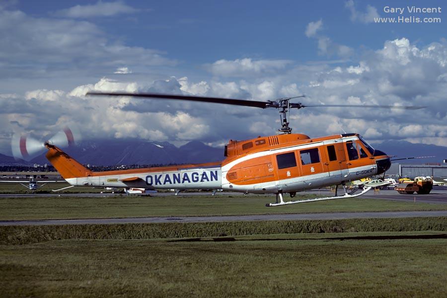 Helicopter Bell 205A-1 Serial 30231 Register C-GPWT N57954 C-GOKR used by TRK Helicopters ,VIH Helicopters Ltd ,Okanagan Helicopters. Built 1976. Aircraft history and location