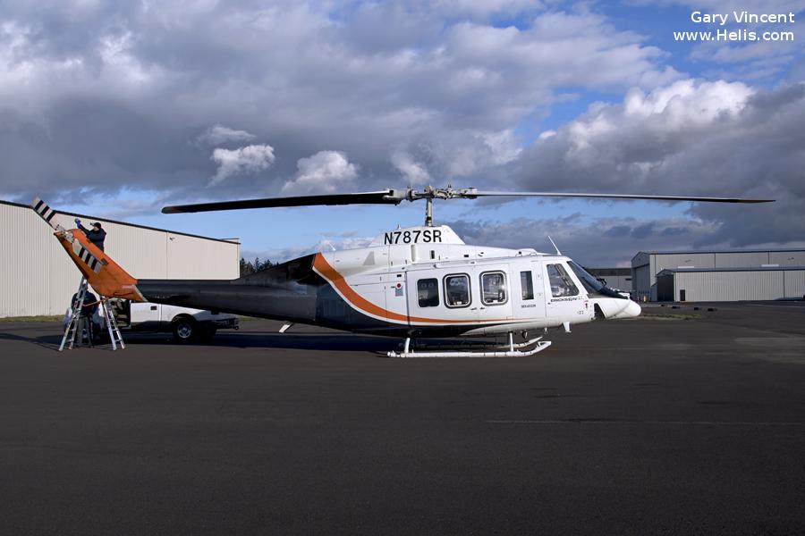 Helicopter Bell 214ST Serial 28176 Register N787SR N9SR JA9688 used by McDermott Aviation Western Australia ,Erickson ,GC Air Llc. Built 1984. Aircraft history and location