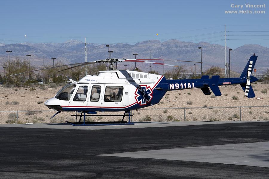Helicopter Bell 407 Serial 53144 Register N911AL N70829 used by Native Air ,NCMC (North Colorado Med Evac) ,Air Methods ,Air Logistics ,Bell Helicopter. Built 1997. Aircraft history and location