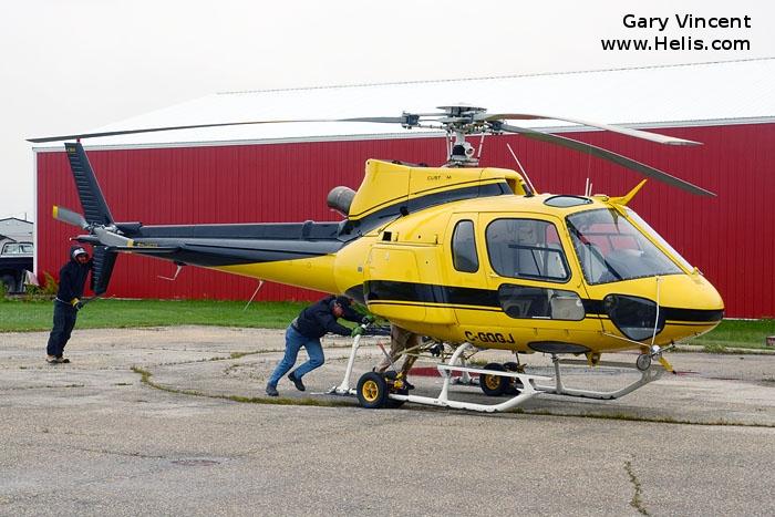 Helicopter Eurocopter AS350B2 Ecureuil Serial 2749 Register C-GOGJ used by Custom Helicopters ,Government of Canada OMNR (Ontario Ministry of Natural Resources). Built 1993. Aircraft history and location