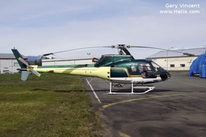 Helicopter Aerospatiale AS350B Ecureuil Serial 2189 Register C-GXLD C-GSLK N612LH VH-XHR G-LHPL 9M-BAZ ZK-HJW JA9808 used by Skyline Helicopters ,Eagle Copters ,Lloyd Helicopters US ,Lloyd Helicopters ,Lloyd Helicopters Europe Ltd ,London Helicopter Centres. Built 1988. Aircraft history and location