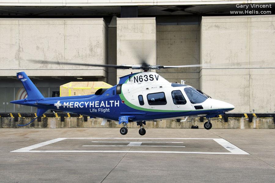 Helicopter AgustaWestland AW109E Power Serial 11225 Register N63SV N18HH used by Mercy Health ,AgustaWestland Philadelphia (AgustaWestland USA). Built 2003. Aircraft history and location