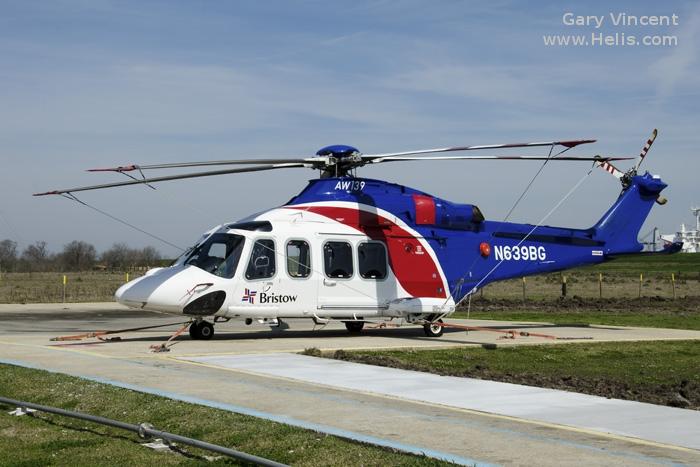 Helicopter AgustaWestland AW139 Serial 41343 Register N639BG used by Bristow US. Built 2013. Aircraft history and location