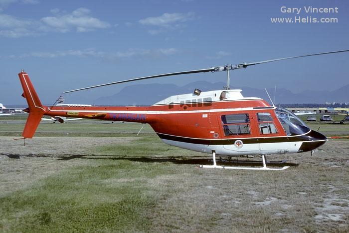 Helicopter Bell 206B-2 Jet Ranger Serial 923 Register 0923 N3202G C-FBHI CF-BHI used by Royal Thai Army ,Bell Helicopter ,Okanagan Helicopters. Built 1973. Aircraft history and location