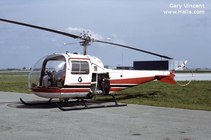 Helicopter Bell 47J Serial 1567 Register N711JW CF-MYY used by Hydro One. Aircraft history and location