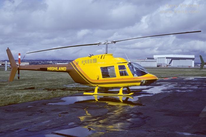 Helicopter Bell 206B-3 Jet Ranger Serial 3247 Register C-GOPK used by Highland Helicopters. Built 1981. Aircraft history and location