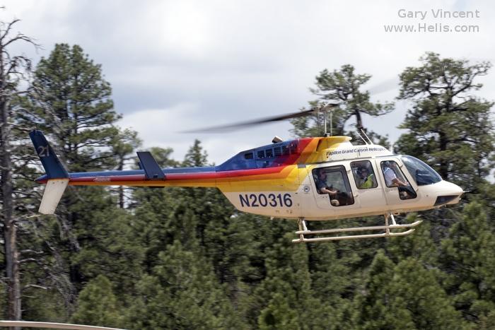 Helicopter Bell 206L-1 Long Ranger Serial 45687 Register N20316 used by Papillon Grand Canyon. Built 1981. Aircraft history and location