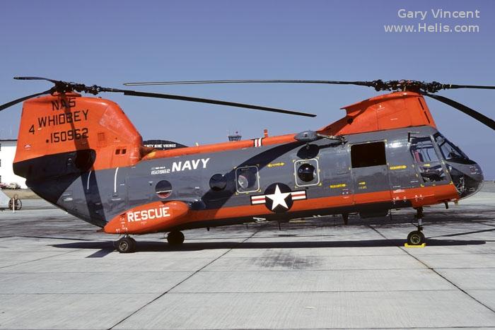 Helicopter Boeing-Vertol CH-46A Serial 2048 Register 150962 used by US Navy USN ,US Marine Corps USMC. Built 1965. Aircraft history and location