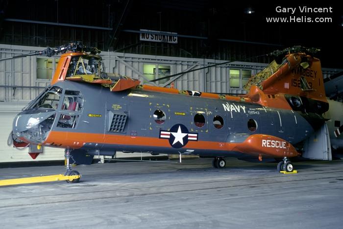 Helicopter Boeing-Vertol CH-46A Serial 2165 Register 152543 used by US Navy USN (United States Naval Aviation) ,US Marine Corps USMC. Built 1966. Aircraft history and location