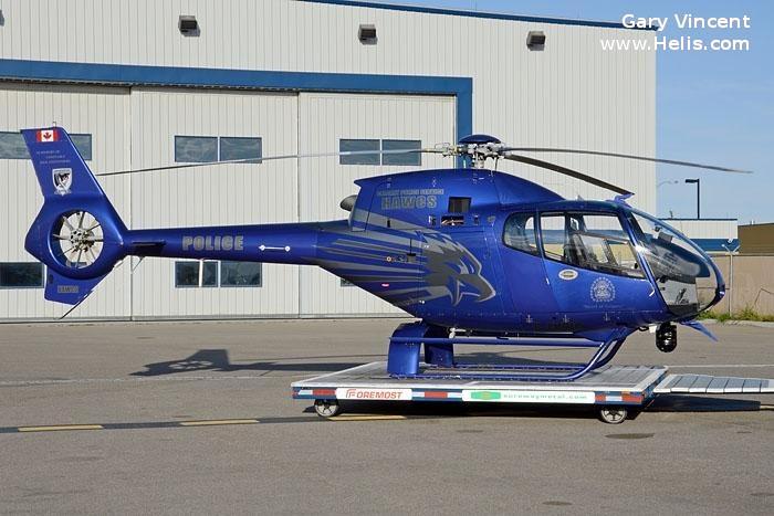 Helicopter Eurocopter EC120B Serial 1050 Register C-FHWC C-GIJZ used by Canadian Police ,Phoenix Heli-Flight ,Eurocopter Canada. Built 1999. Aircraft history and location