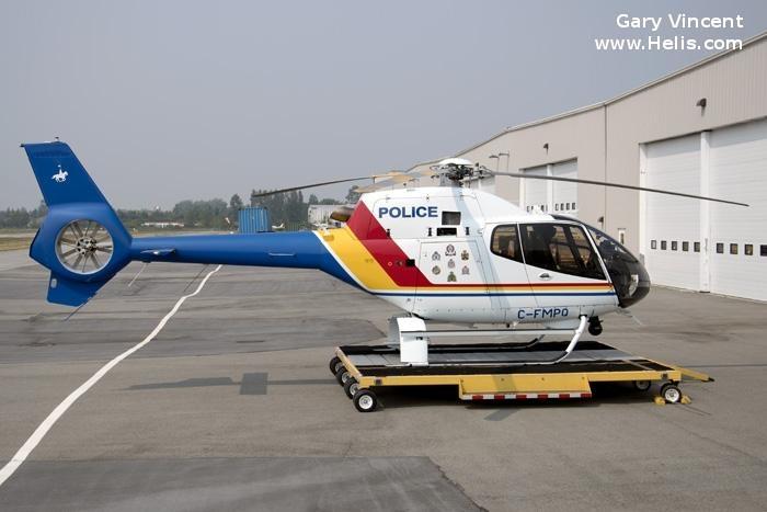 Helicopter Eurocopter EC120B Serial 1533 Register C-FMPQ used by Canadian Police. Built 2008. Aircraft history and location