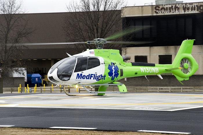 Helicopter Eurocopter EC130B4 Serial 7221 Register N130NB used by MedFlight of Ohio ,Metro Aviation. Built 2011. Aircraft history and location
