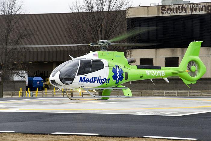 Helicopter Eurocopter EC130B4 Serial 7221 Register N130NB used by MedFlight of Ohio ,Metro Aviation. Built 2011. Aircraft history and location