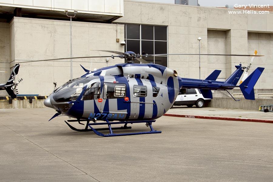 Helicopter Airbus H145 Serial 9734 Register N247MB C-GTUQ N83EL N278AH used by HCA Houston Healthcare AIRLife ,Canadian Ambulance Services Airmedic ,Metro Aviation ,Airbus Helicopters Inc (Airbus Helicopters USA). Built 2016 Converted to EC145e. Aircraft history and location