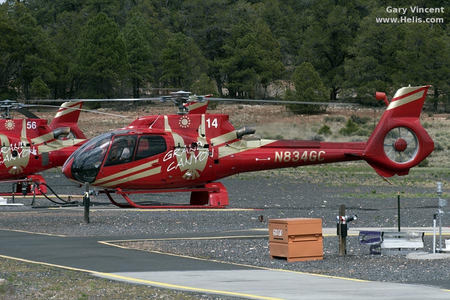 Helicopter Airbus H130 Serial 7829 Register N834GC used by Papillon Grand Canyon. Built 2014. Aircraft history and location