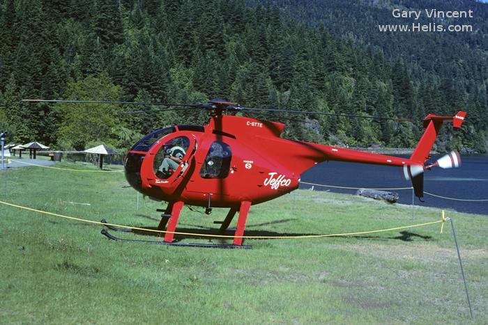 Helicopter Hughes 369D / 500D Serial 610968D Register N5187S C-GTTE. Built 1982. Aircraft history and location
