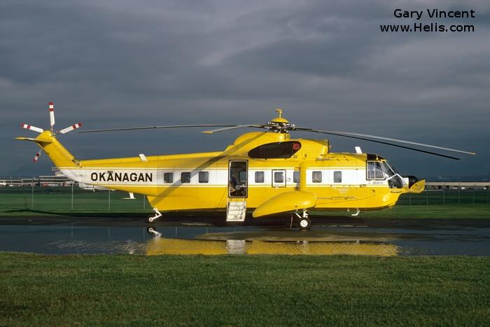Helicopter Sikorsky S-61N Serial 61-815 Register C-GJQN HS-HTH HS-HTA G-BIMV C-GOLH VH-PTE N4228S used by Canadian Helicopters Ltd ,Thai Aviation Service TAS ,Okanagan Helicopters ,Carson Helicopters. Built 1979. Aircraft history and location