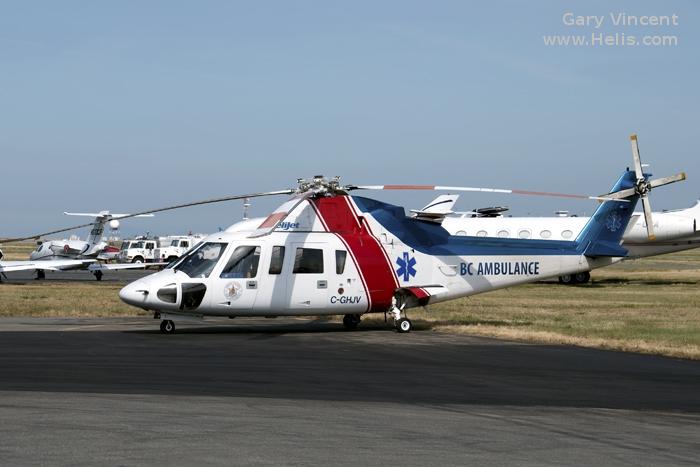 Helicopter Sikorsky S-76A Serial 760167 Register C-GHJV N5426U used by Canadian Ambulance Services BCEHS (BC Ambulance) ,Helijet International ,PHI Inc ,UK HealthCare. Built 1981. Aircraft history and location