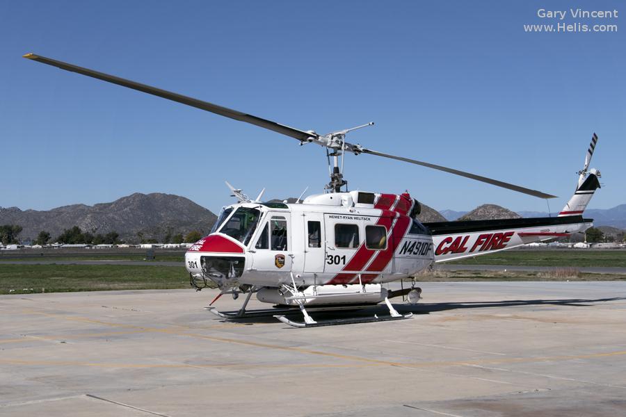 Helicopter Bell UH-1H Iroquois Serial 12146 Register N491DF 69-15858 used by CAL FIRE ,US Forest Service USFS ,US Army Aviation Army. Aircraft history and location