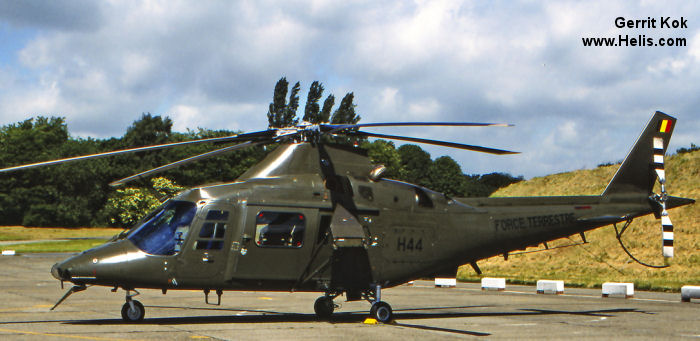 Helicopter SABCA A109BA Serial 0344 Register H44 used by Force Aérienne Belge (Belgian Air Force) ,Aviation Légère de la Force Terrestre (Belgian Army Light Aviation). Built 1993. Aircraft history and location