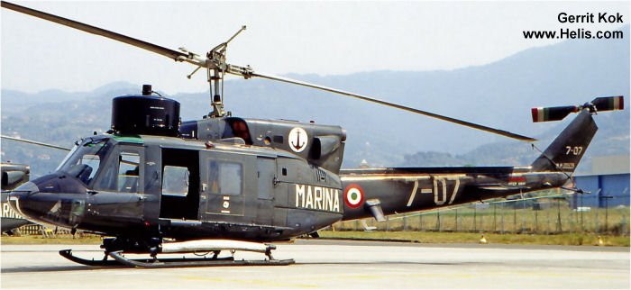 Helicopter Agusta AB212 ASW Serial 5107 Register MM80939 used by Marina Militare Italiana (Italian Navy). Aircraft history and location
