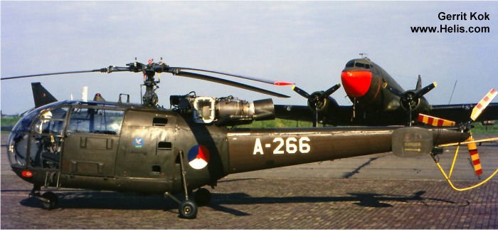 Helicopter Aerospatiale SE3160 / SA316A Alouette III Serial 1266 Register 1266 A-266 used by Pakistan Air Force ,Koninklijke Luchtmacht RNLAF (Royal Netherlands Air Force). Built 1965. Aircraft history and location