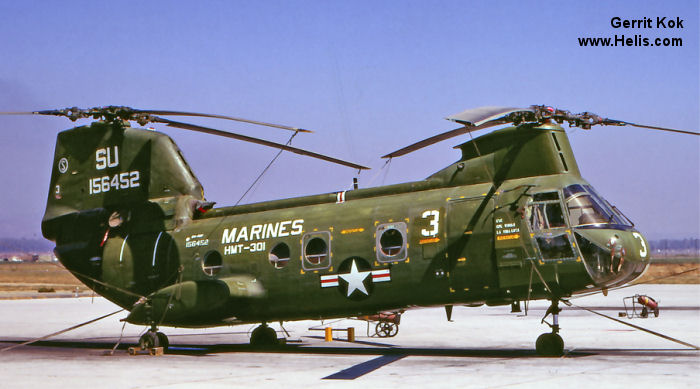 Helicopter Boeing-Vertol CH-46F Serial 2522 Register N463WY 156452 used by Sky Aviation US Marine Corps. Built 1969. Aircraft history and location