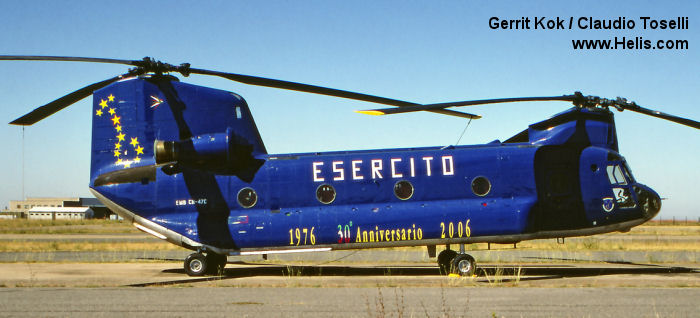 Helicopter Elicotteri Meridionali CH-47C Chinook Serial M-019 Register MM80840 used by Aviazione dell'Esercito AVES (Italian Army Aviation). Aircraft history and location