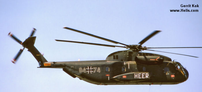 Helicopter VFW CH-53G Serial V65-072 Register 84+74 used by Luftwaffe (German Air Force) ,Heeresflieger (German Army Aviation). Aircraft history and location