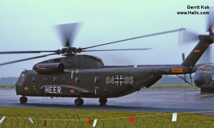 Helicopter VFW CH-53G Serial V65-083 Register 84+85 used by Luftwaffe (German Air Force) ,Heeresflieger (German Army Aviation). Aircraft history and location