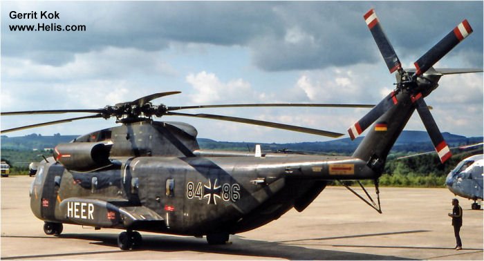 Helicopter VFW CH-53G Serial V65-084 Register 84+86 used by Luftwaffe (German Air Force) ,Heeresflieger (German Army Aviation). Aircraft history and location