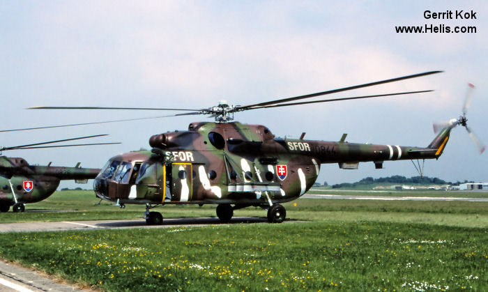 Helicopter Mil Mi-17 Hip-H Serial 108M44 Register 0844 used by Vzdušné sily Armády Slovenskej Republiky (Air Force of the Armed Forces Slovak Republic) ,Ceskoslovenske VoJenske Letectvo (Czechoslovak army air force). Aircraft history and location