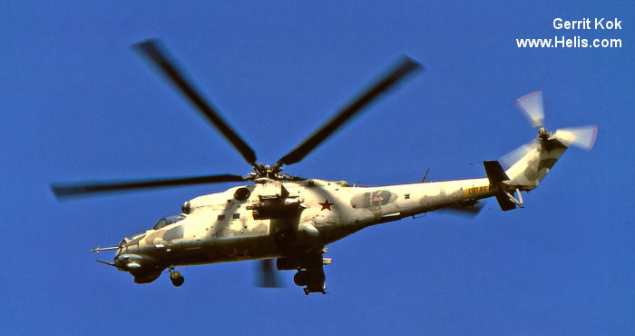 Helicopter Mil Mi-24V Hind Serial  Register 14 yel used by Военно-воздушные cилы России (Russian Air Force). Aircraft history and location