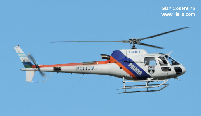 Helicopter Eurocopter AS350B3 Ecureuil Serial 4169 Register LQ-BIS PP-MZB used by Policias Provinciales (Argentine Provinces Police Units) ,Helibras. Built 2007. Aircraft history and location