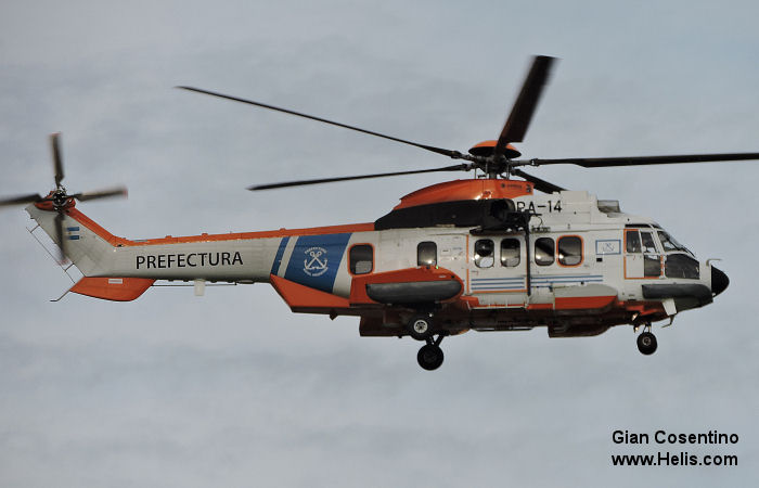 Helicopter Airbus H225 Serial 2958 Register PA-14 F-WWOF used by Prefectura Naval Argentina PNA (Argentine Coast Guard) ,Airbus Helicopters France. Built 2015. Aircraft history and location