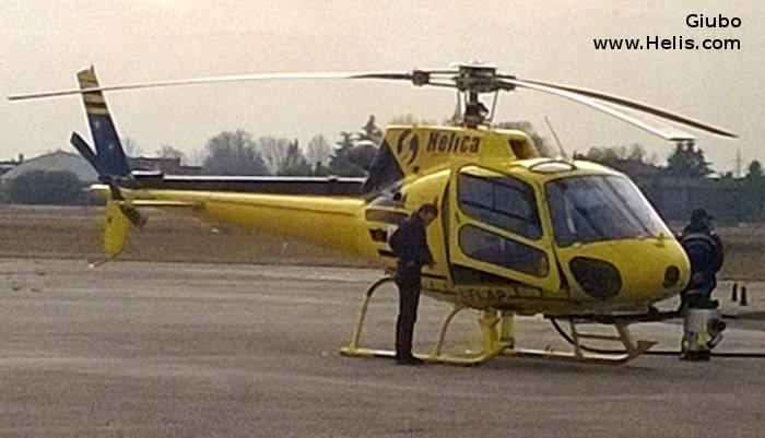 Helicopter Aerospatiale AS350B2 Ecureuil Serial 2487 Register I-FLAP G-BTLS used by McAlpine Helicopters. Built 1991. Aircraft history and location