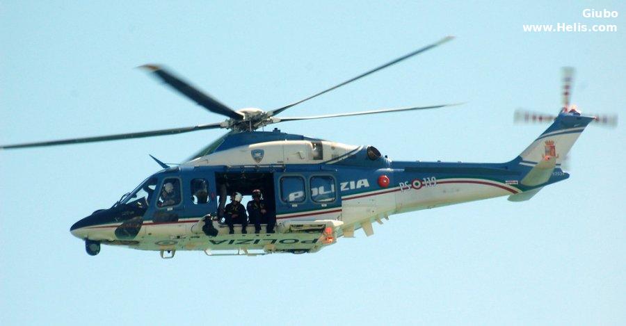 Helicopter AgustaWestland AW139 Serial 31956 Register MM82034 CSX82034 used by Polizia di Stato (Italian Police) ,AgustaWestland Italy. Built 2021. Aircraft history and location