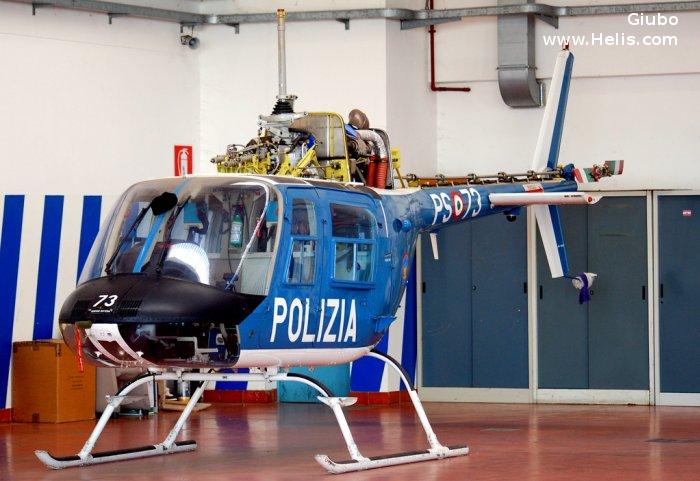 Helicopter Agusta AB206B-3 Serial 8707 Register PS-73 used by Polizia di Stato (Italian Police). Aircraft history and location