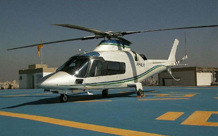 Helicopter AgustaWestland AW109E Power Serial 11134 Register N725SC PP-MLR. Built 2002. Aircraft history and location