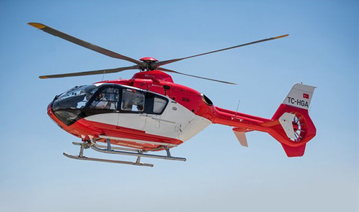 Helicopter Eurocopter EC135P2+ Serial 1107 Register TC-HGA used by Türk Hava Kurumu THK (Turkish Aeronautical Association). Built 2013. Aircraft history and location